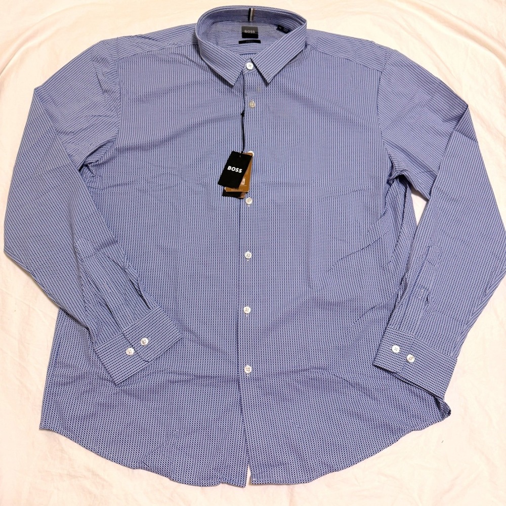 BOSS by Hugo Boss Roan Slim Fit Stretch Button-Up Shirt Polyamide Men's 3XL